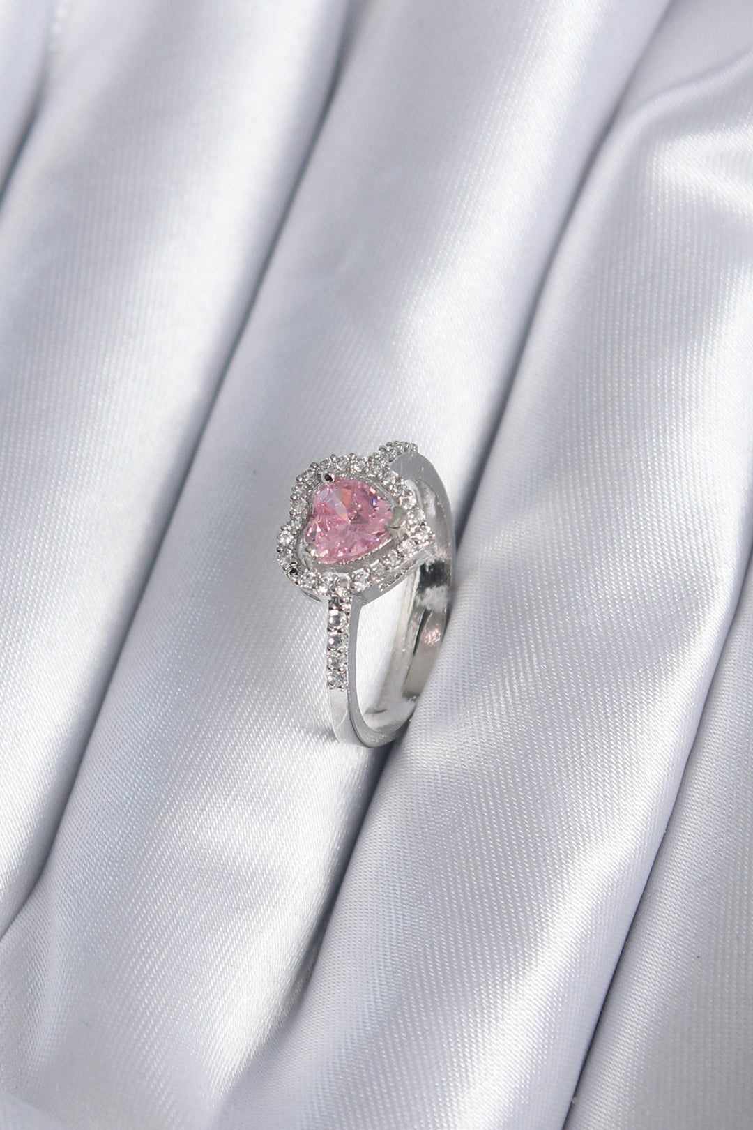 EBJ Rice Silver Color Pink Zircon Stone Heart Charm Model Women's Ring - Bristol
