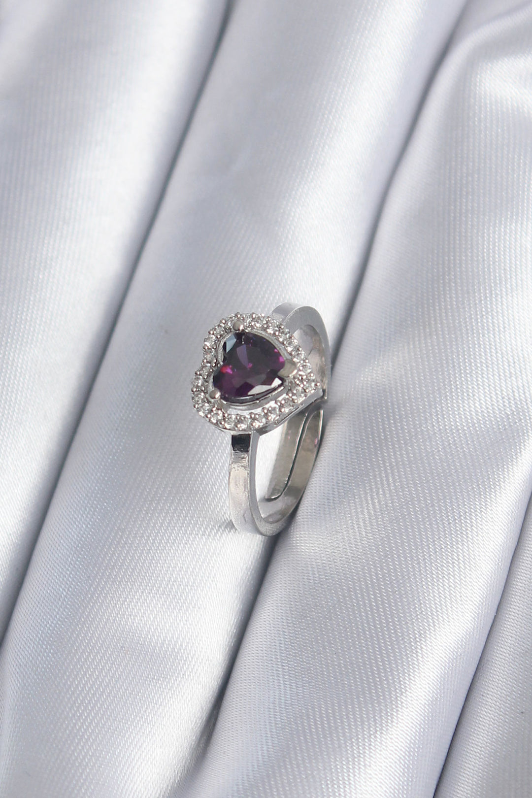EBJ Rice Silver Color Purple Zircon Stone Heart Charm Model Women's Ring - Anderlecht