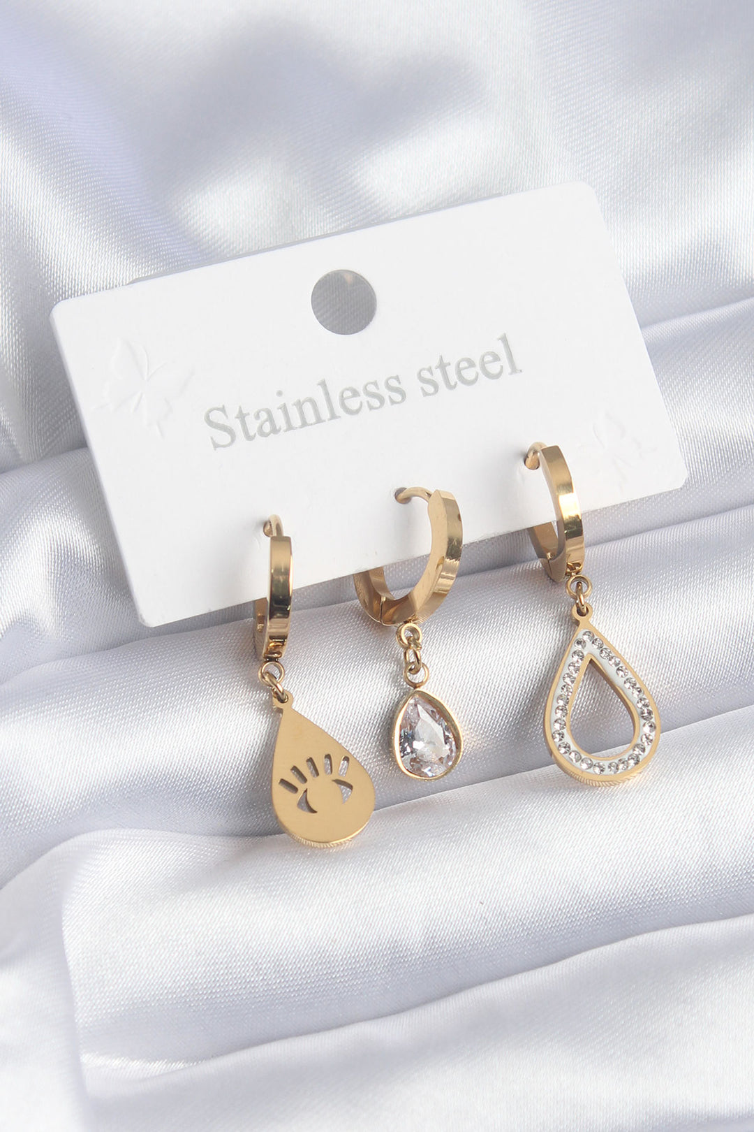 EBJ 316L Stainless Steel Gold Color Drop Model Eye Embroidery Zircon Stone Detail Women's Earrings - Pahrump