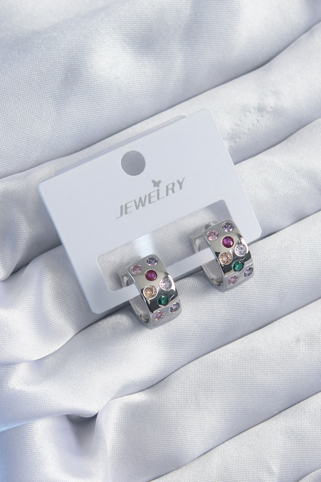 EBJ Rice Silver Color Ring Model Zircon Stone Detail Women's Earring - Temple