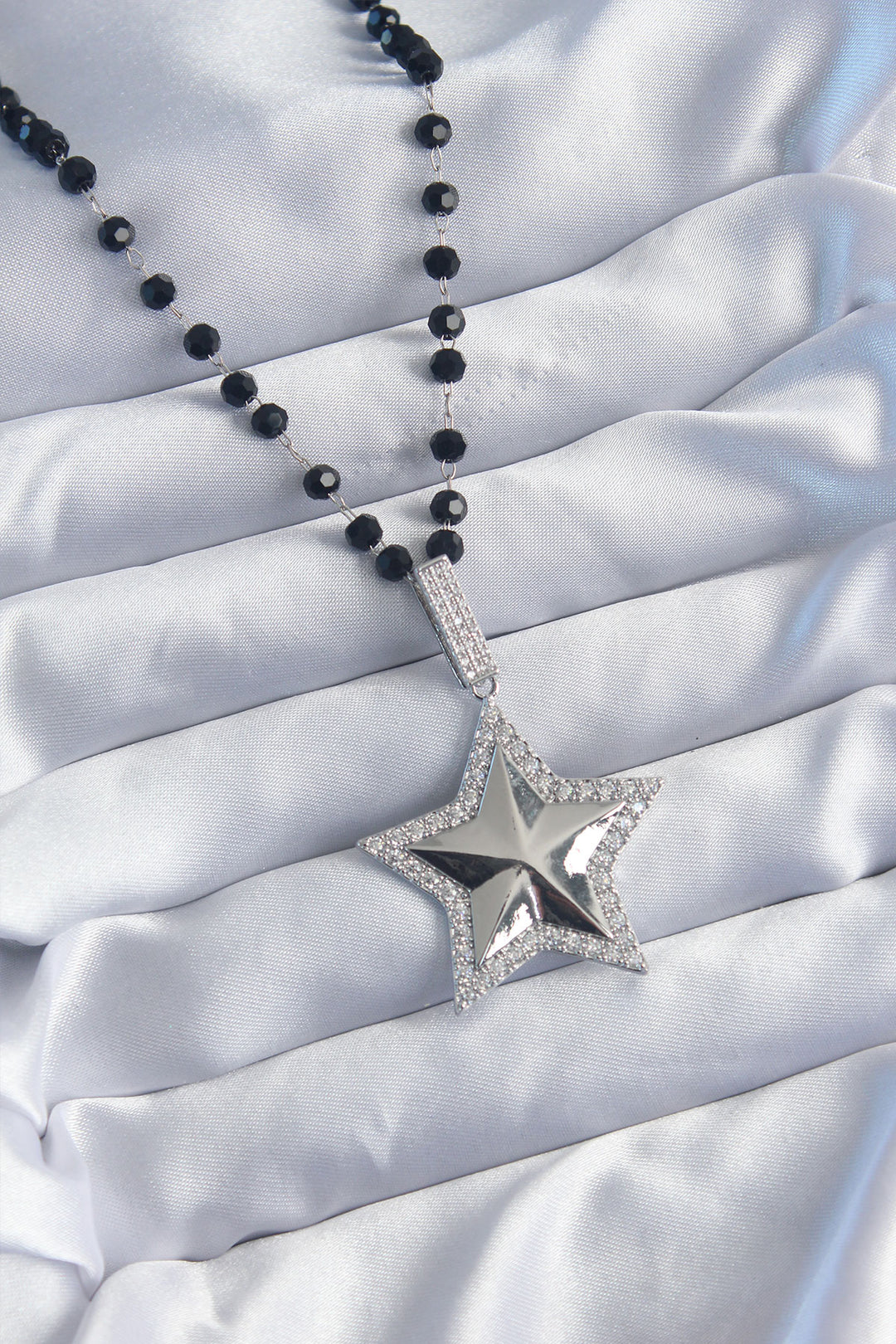 EBJ Silver Color Black Bead Zircon Stone Brass Star Model VIP Series Women's Necklace - Tottenham
