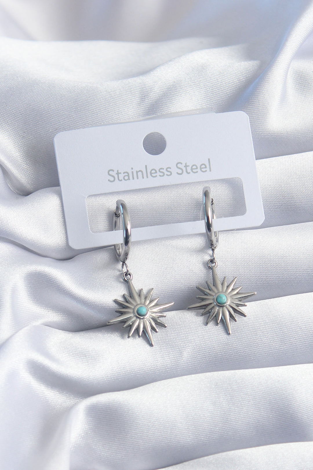 EBJ 316L Stainless Steel Silver Color North Star Model Blue Bead Detail Women's Earrings - Garland