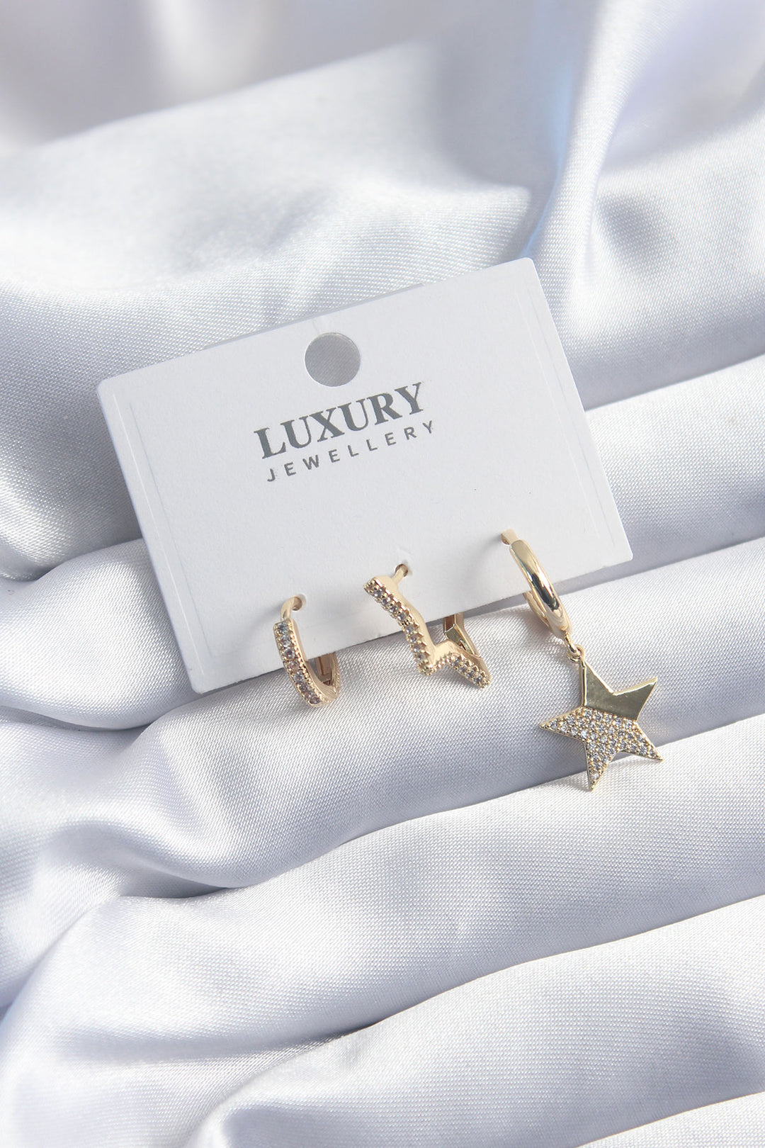 EBJ Rice Gold Color Star Model Zircon Stone 3-Piece Women's Earring Set - Sparks