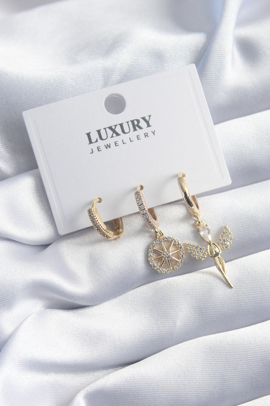 EBJ Rice Gold Color Zircon Stone Angel Model 3-Piece Women's Earring Set - Lompoc