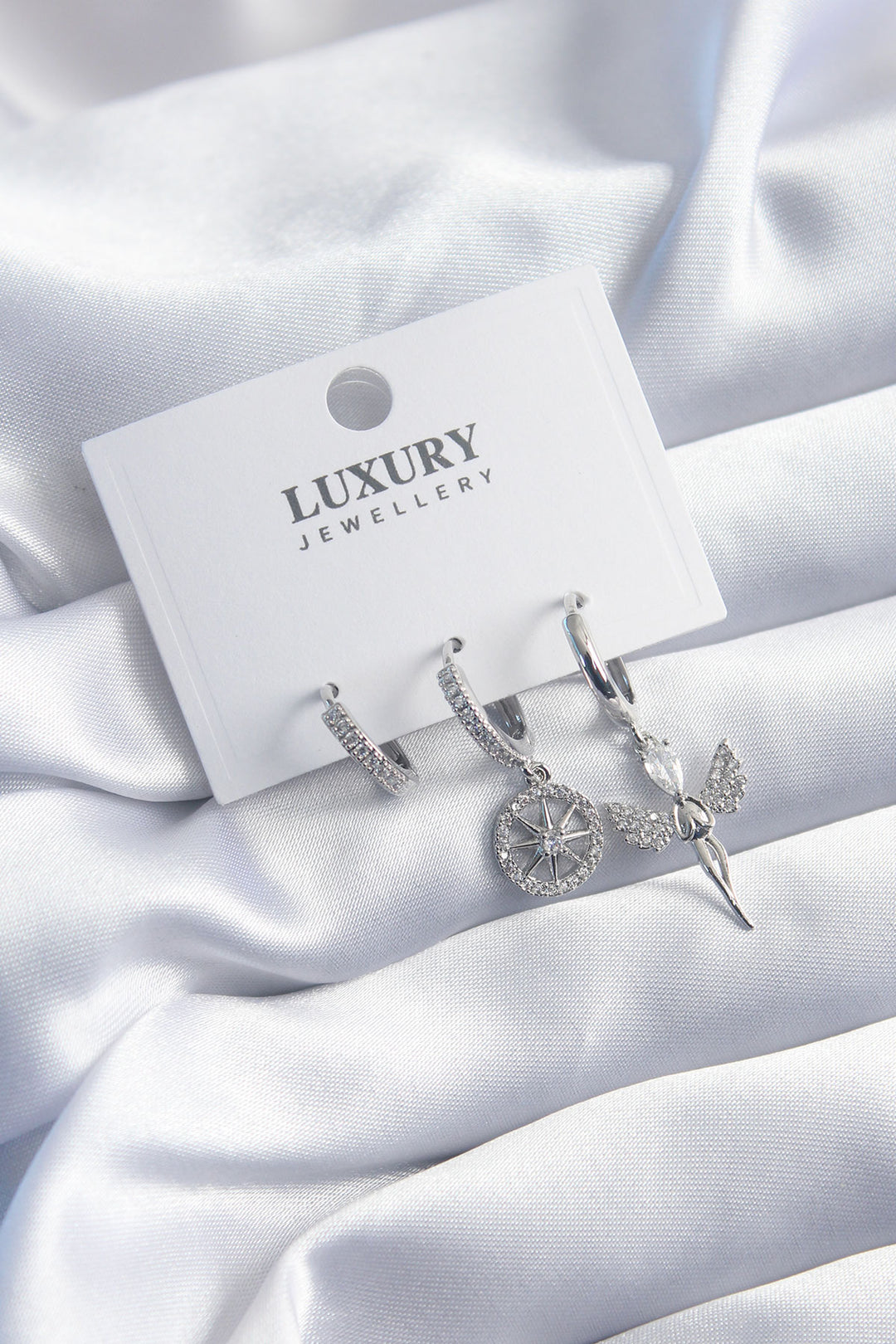 EBJ Rice Silver Color Zircon Stone Angel Model 3-Piece Women's Earring Set - North Ridgeville