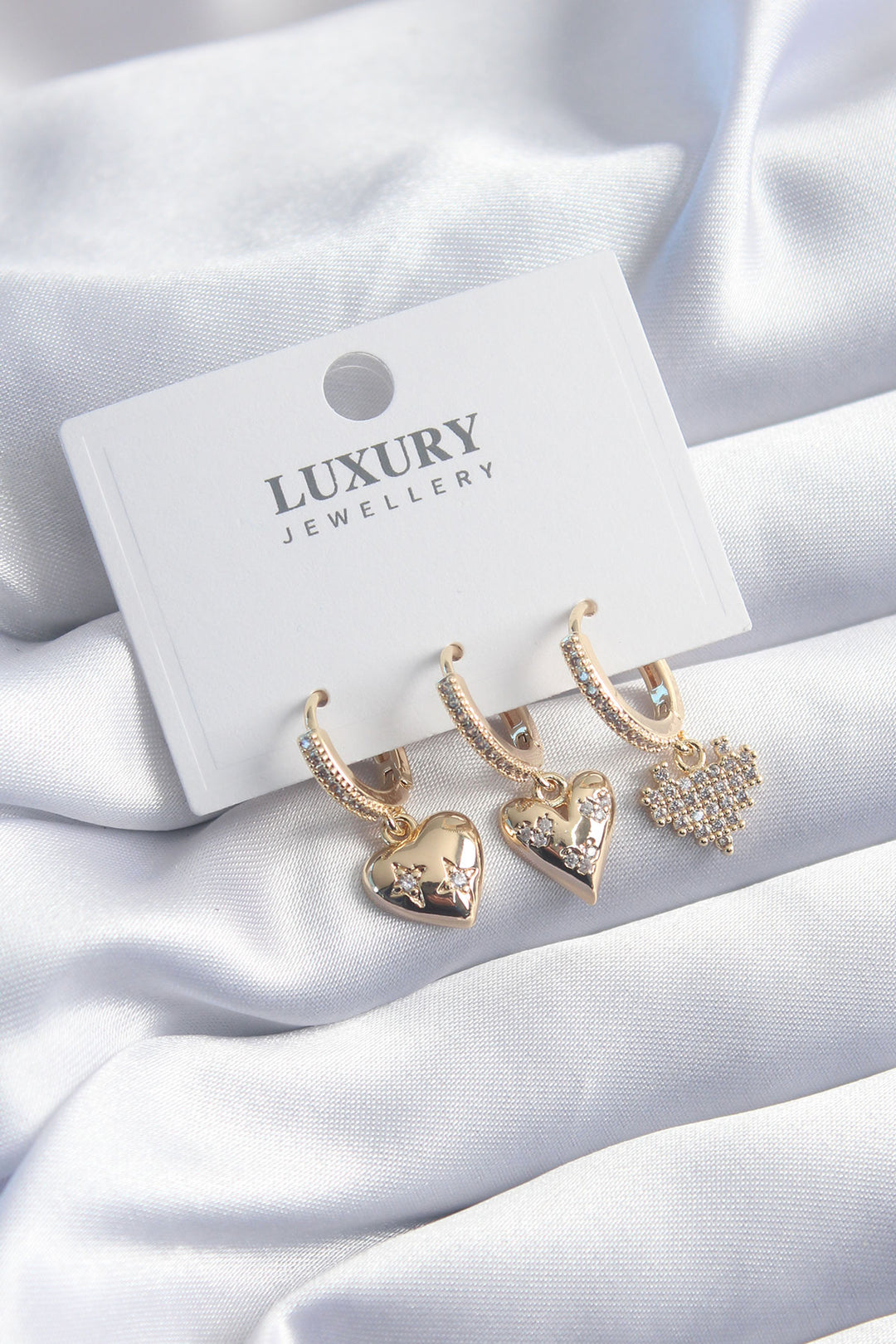 EBJ Rice Gold Color Zircon Stone Heart Model 3-Piece Women's Earring Set - Braunschweig