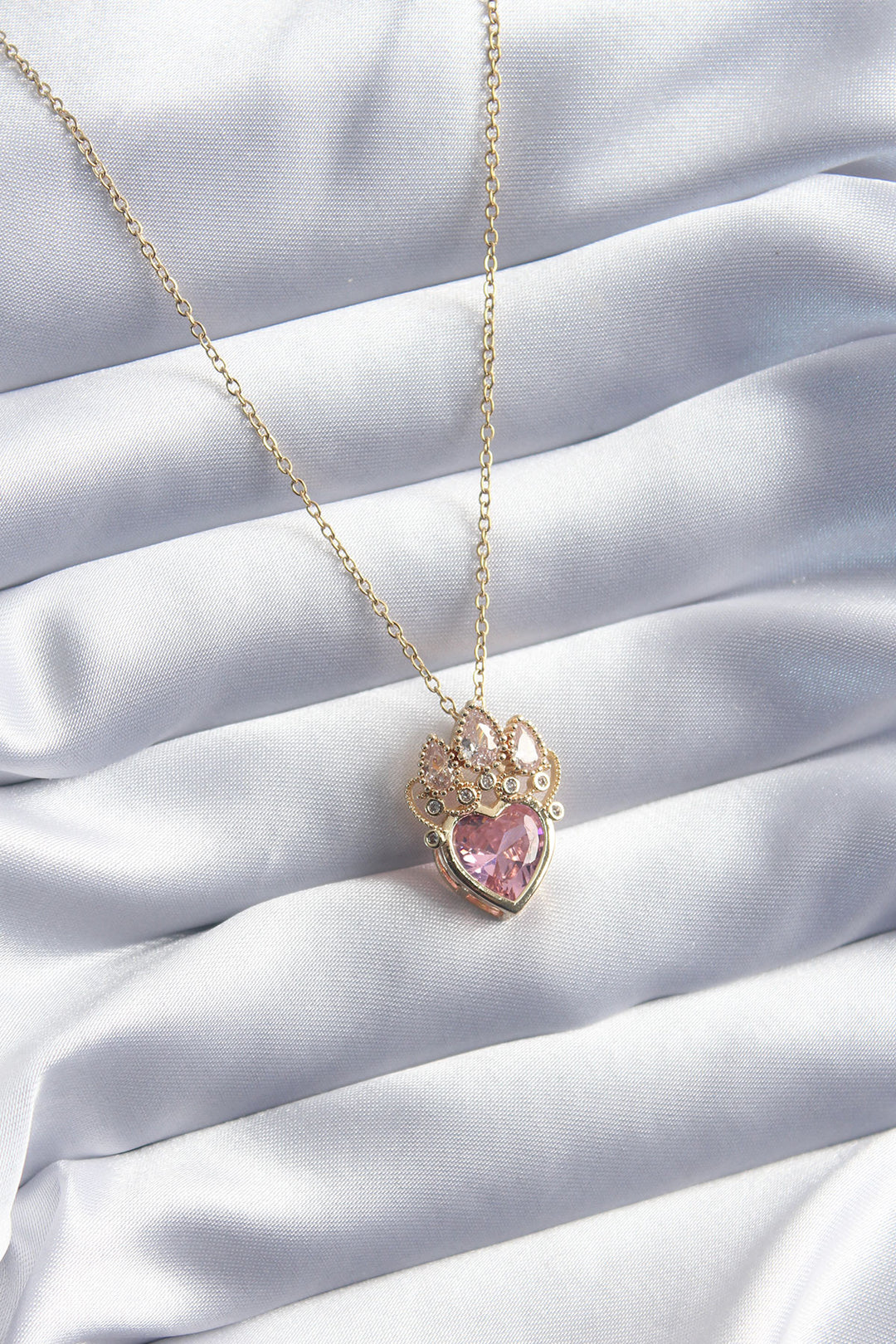 EBJ 316L Steel Gold Color Pink Zircon Stone Heart Model Women's Necklace - Olathe