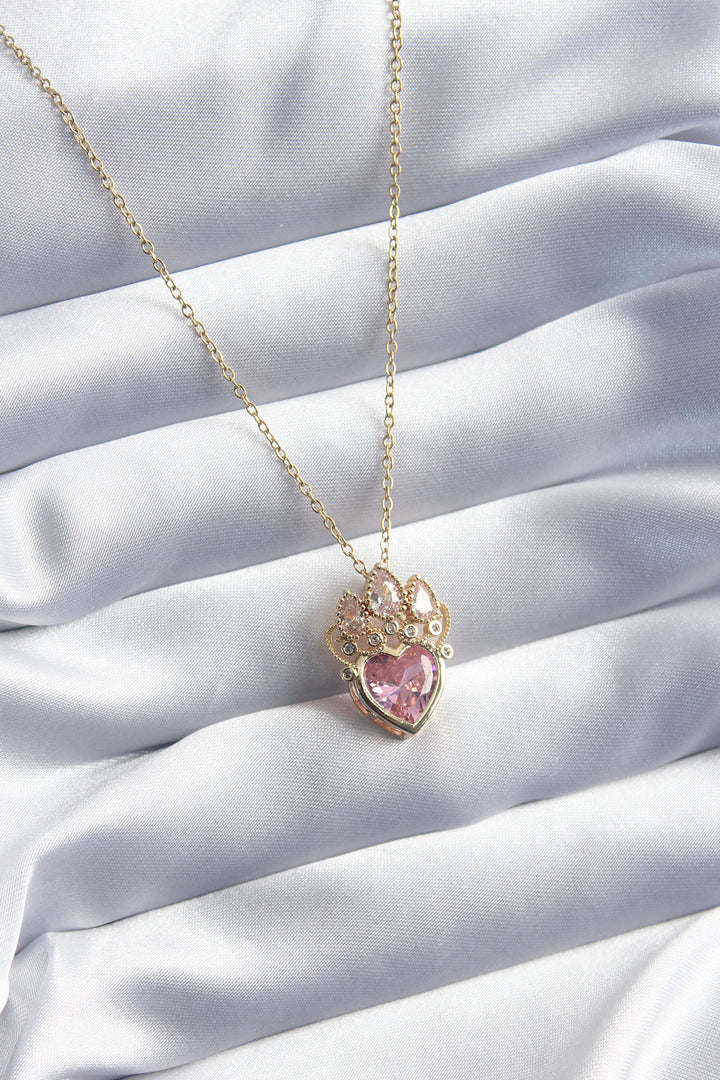 EBJ 316L Steel Gold Color Pink Zircon Stone Heart Model Women's Necklace - Olathe