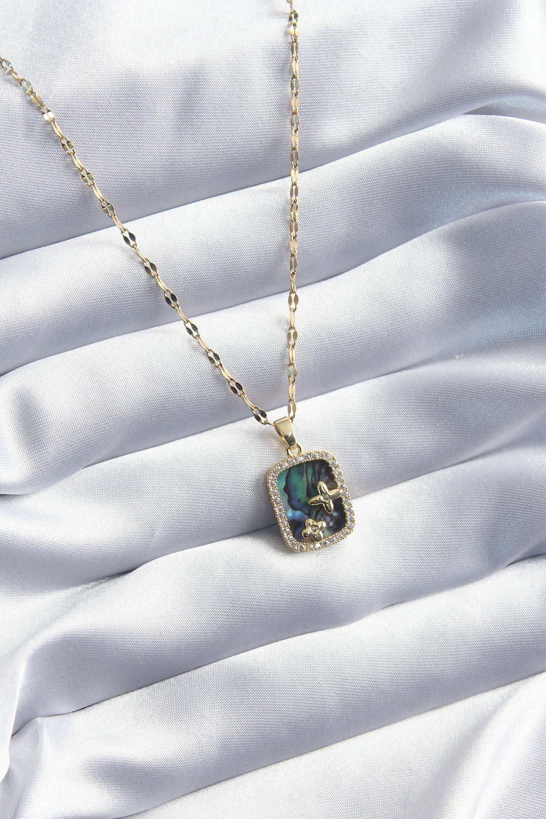EBJ 316L Steel Gold Color Mother of Pearl Zircon Stone Square Model Women's Necklace - Huntington