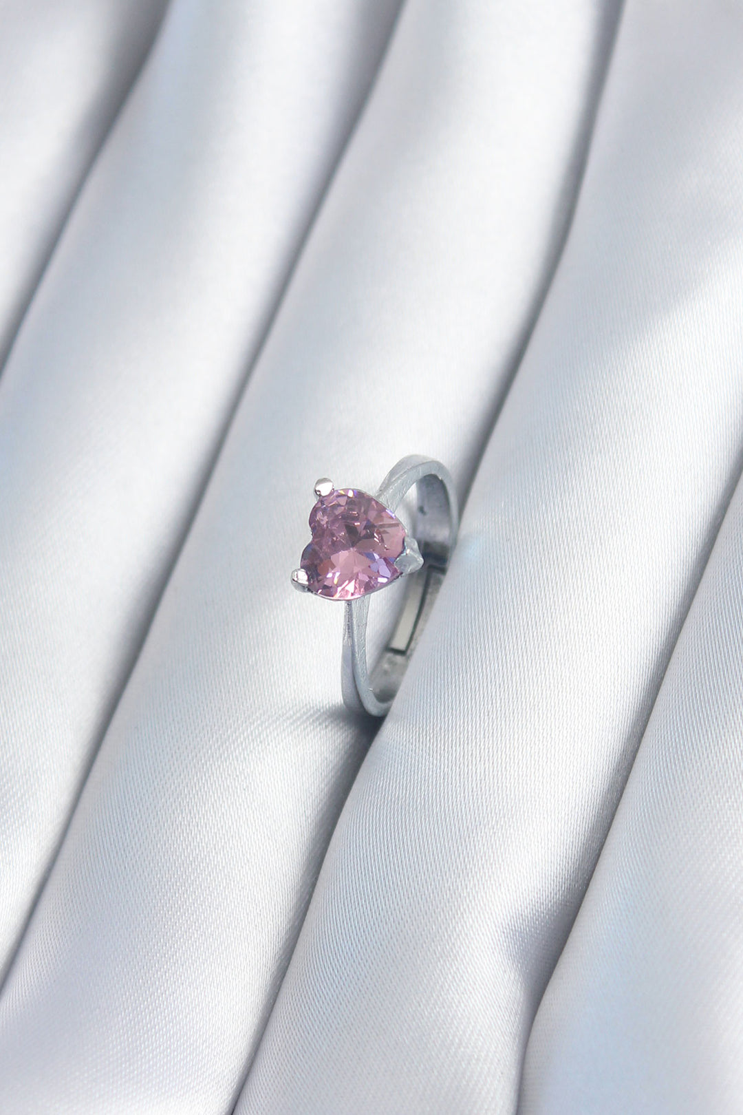 EBJ Silver Color Pink Zircon Stone Heart Model Women's Ring - St. Paul