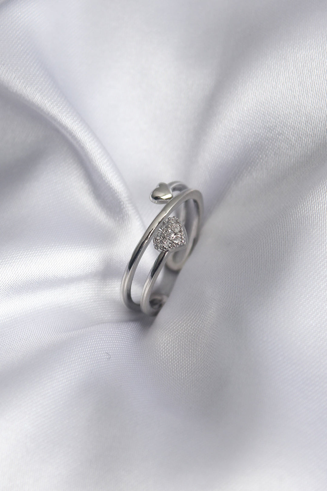EBJ Rice Silver Color Zircon Stone Detail Heart Model Women's Ring - Roncaglia
