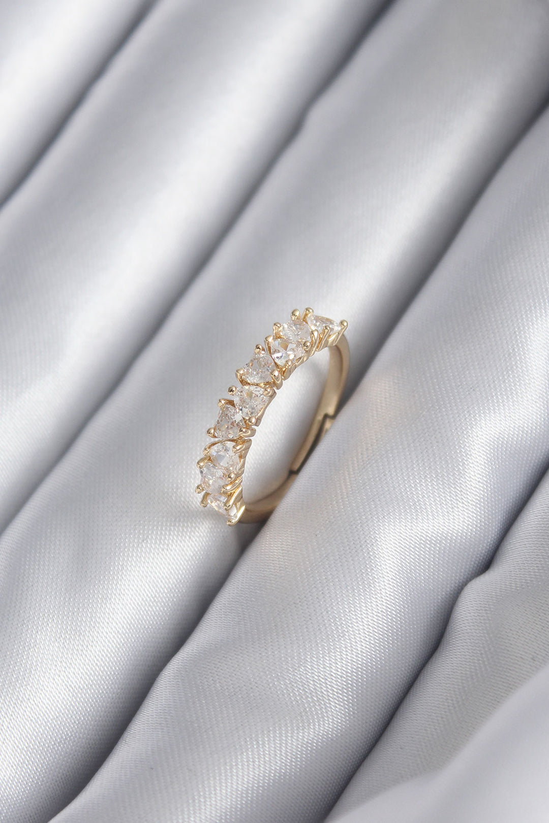 EBJ Gold Color Zircon Stone Heart Model Women's Ring with Rice - Lower Hutt