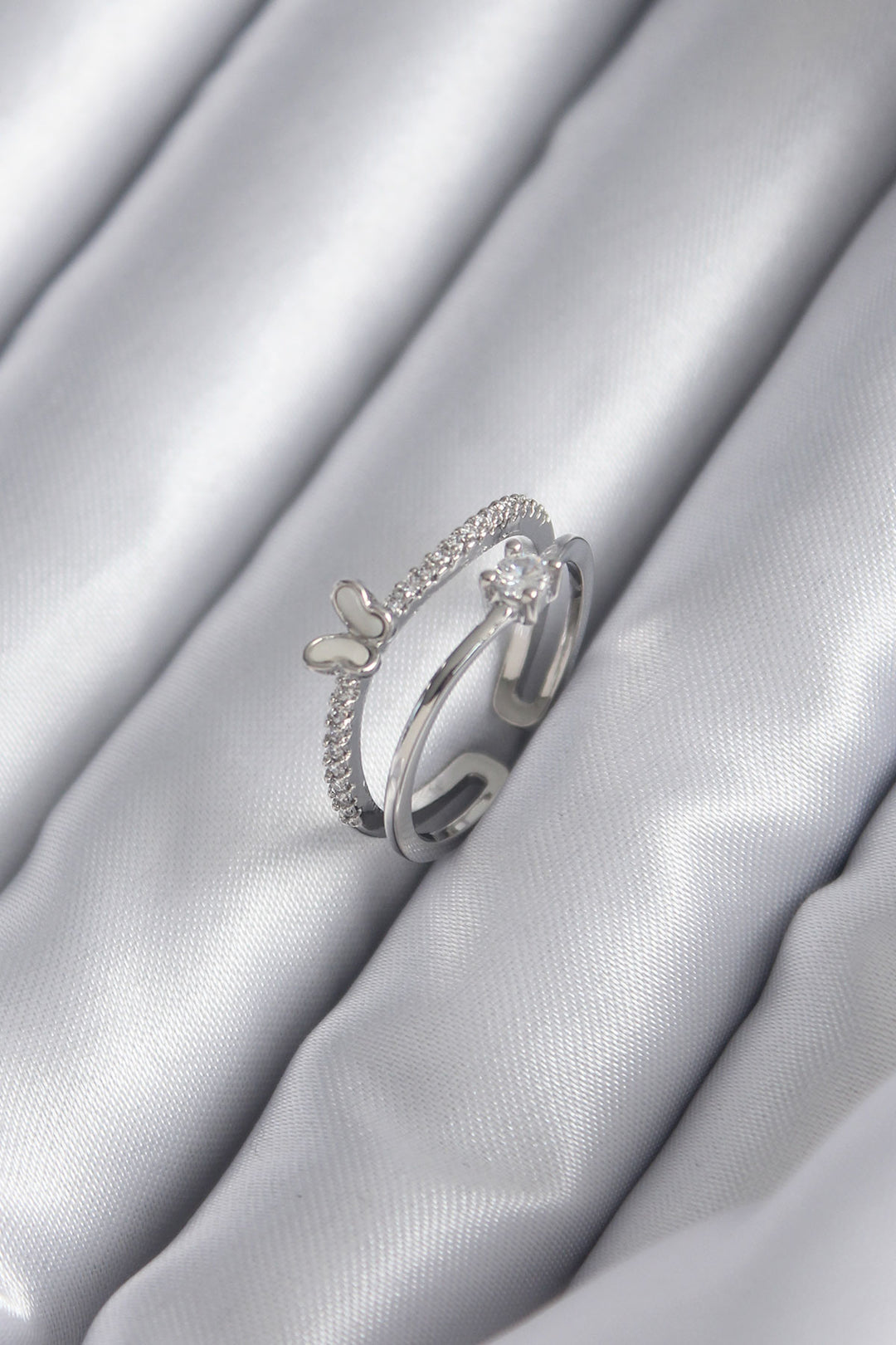 EBJ Rice Silver Color Zircon Stone Butterfly Model Women's Ring - Iguala de la Independencia