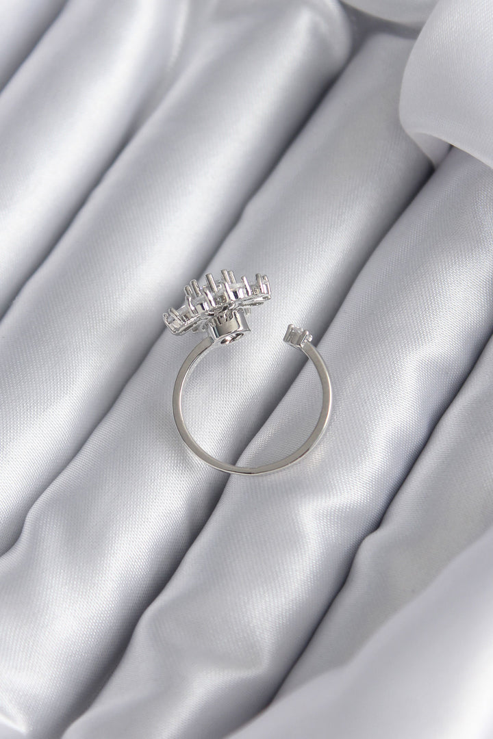 EBJ Rice Silver Color Zircon Stone Daisy Model Women's Ring - Dzhankoi