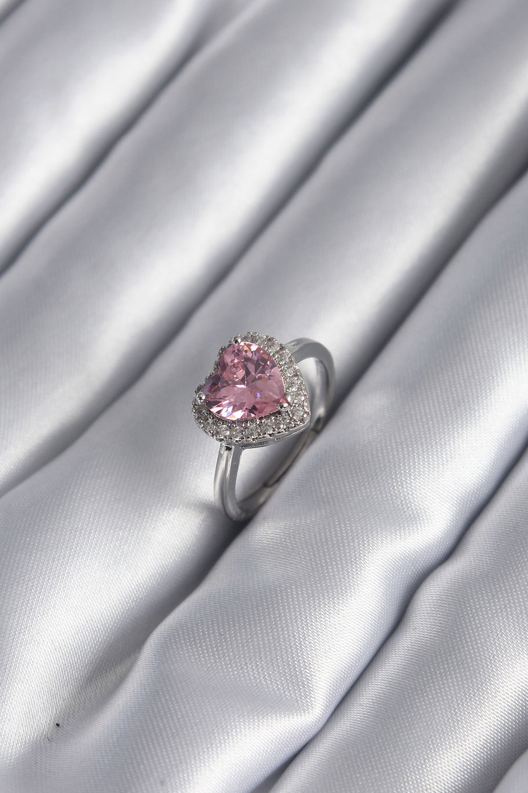 EBJ Rice Silver Color Pink Zircon Stone Heart Charm Model Women's Ring - Wiesbaden