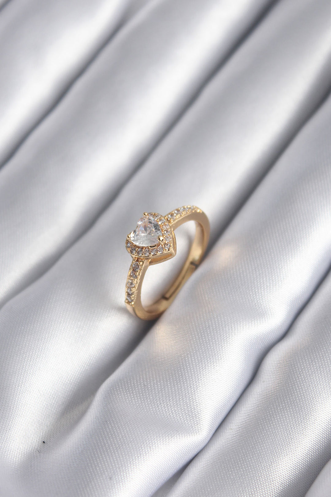 EBJ Rice Gold Color Zircon Stone Heart Charm Model Women's Ring - Wallsend