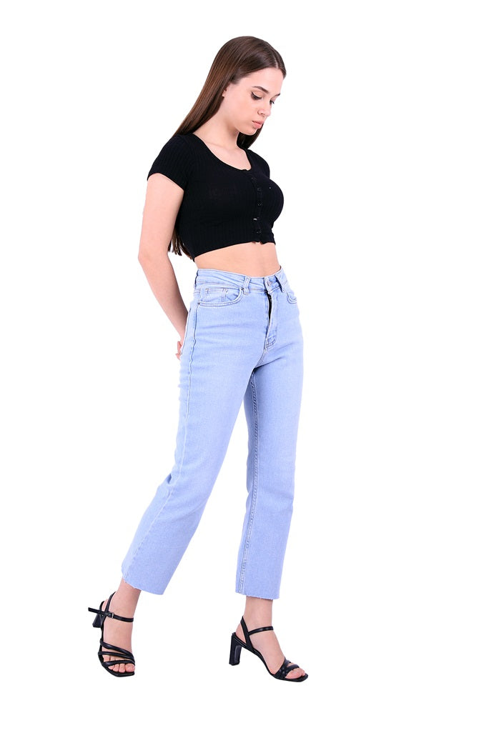 XLJ High Waist Mom Fit Jean with Flared Leg and Fringe Ending Mixed - Huntington Beach