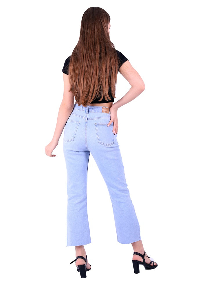 XLJ High Waist Mom Fit Jean with Flared Leg and Fringe Ending Mixed - Huntington Beach