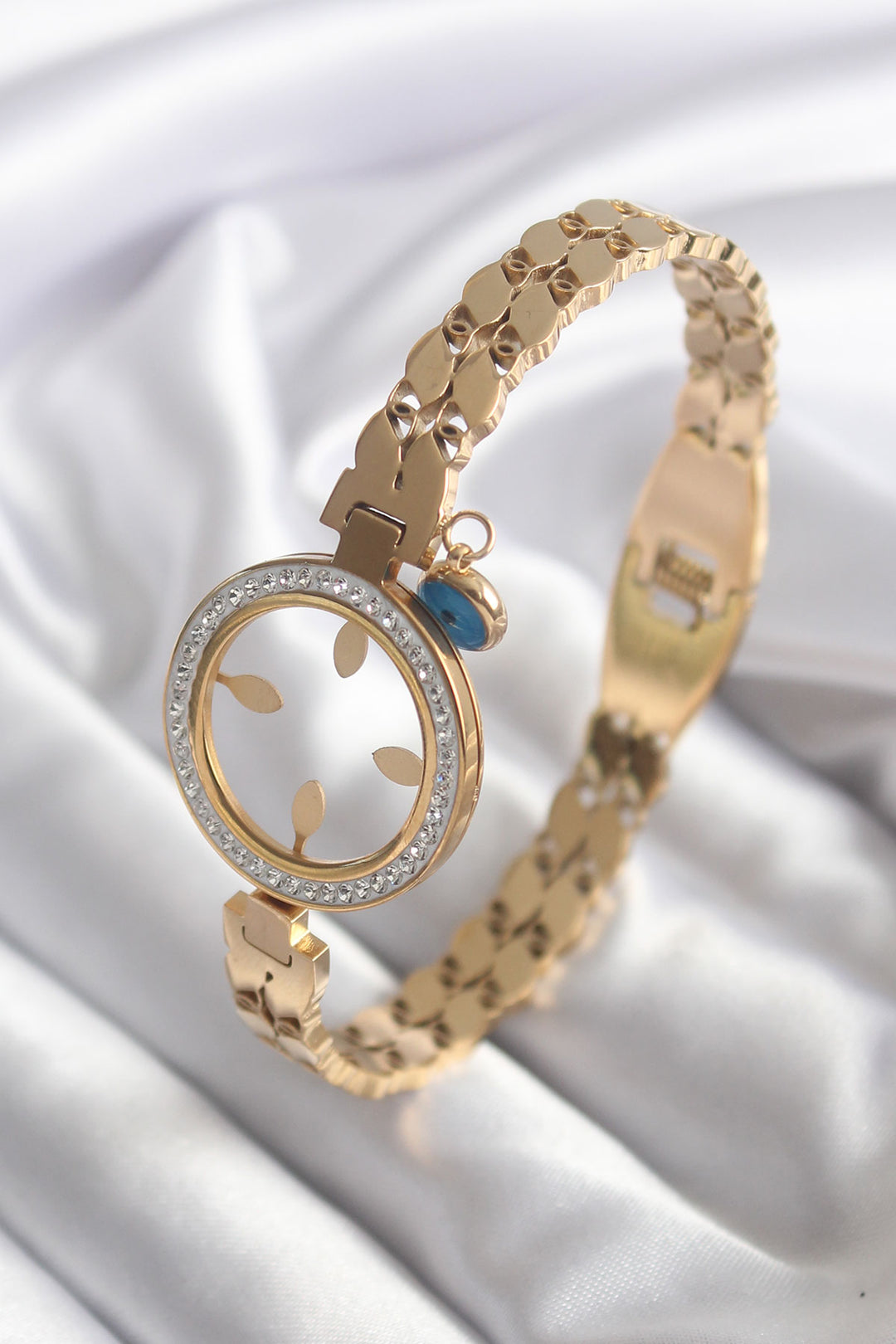 EBJ 316L Steel Gold Color Barley Model Zircon Stone Detail Quarter Gold Plated Women's Cuff - Royal Leamington Spa