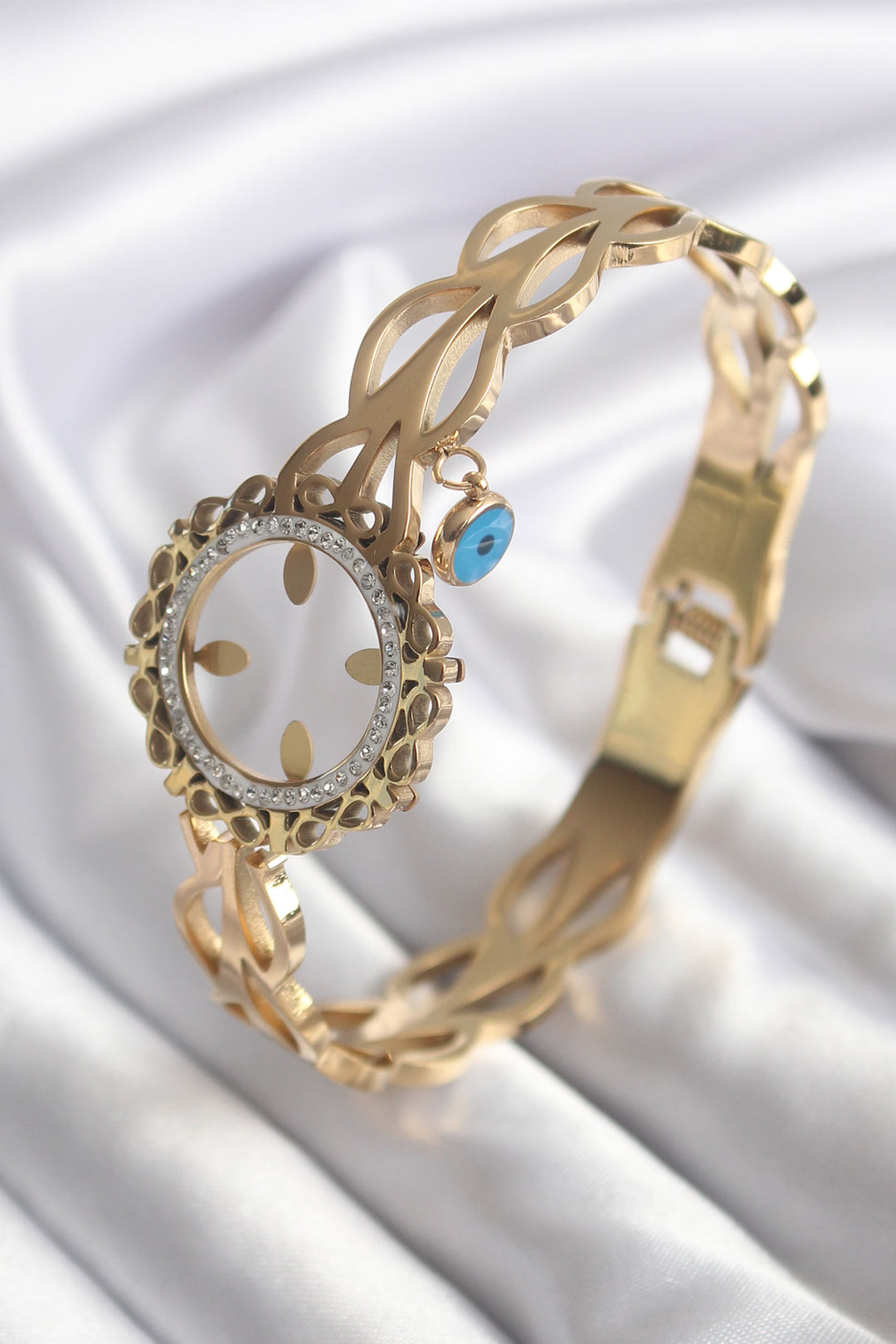 EBJ 316L Stainless Steel Gold Color Zircon Stone Infinity Detail Quarter Gold-Plated Women's Cuff Bracelet - Alcalá de Henares