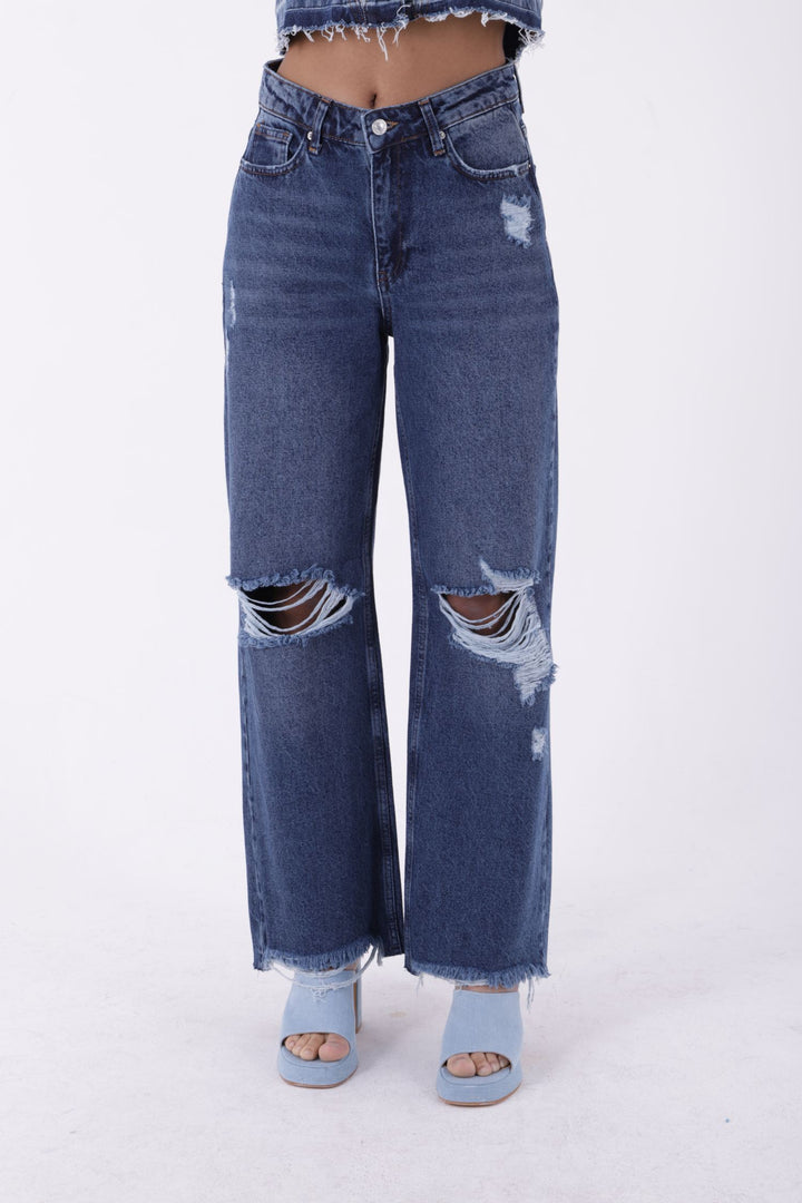 XLJ High Rise Wide Leg Ripped Jean Mixed - Myrtle Beach