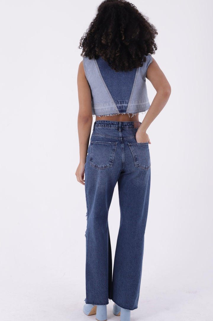 XLJ High Rise Wide Leg Ripped Jean Mixed - Myrtle Beach