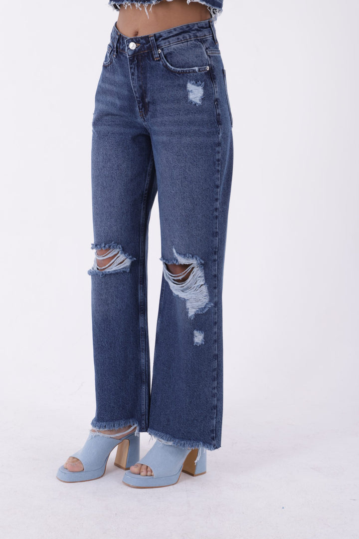 XLJ High Rise Wide Leg Ripped Jean Mixed - Myrtle Beach