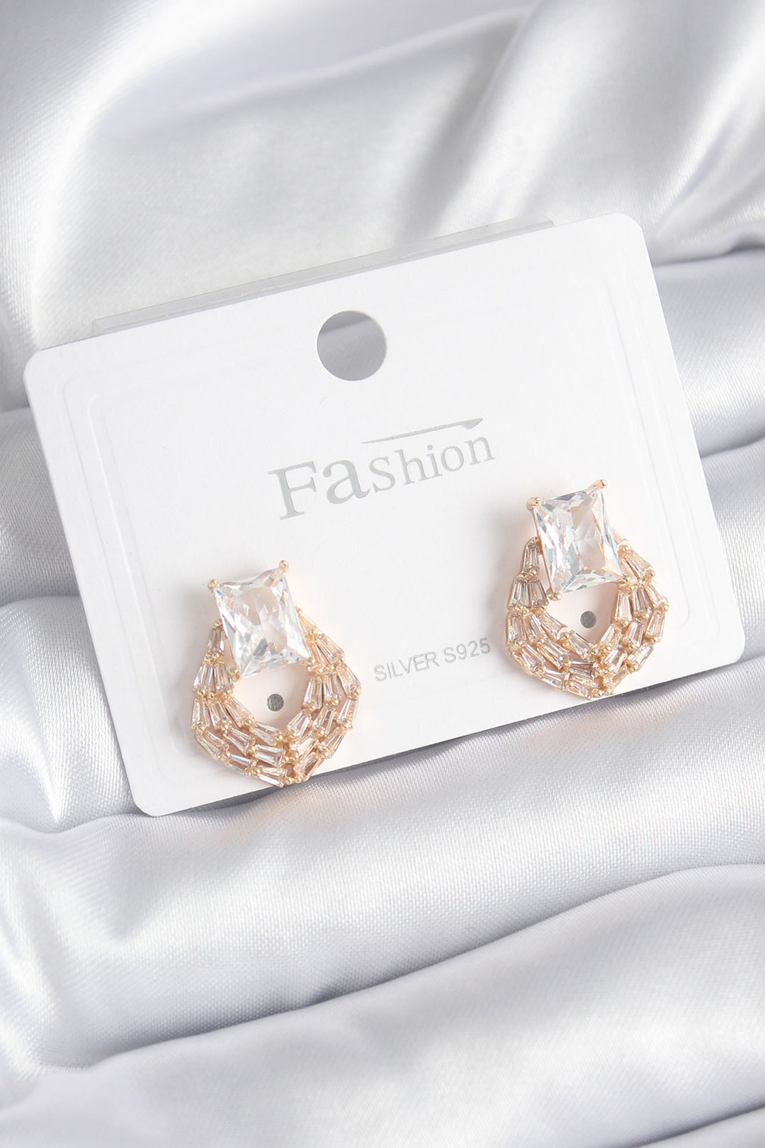 EBJ Gold Color Zircon Stone Women's Earrings with Rice Shape - Miramar