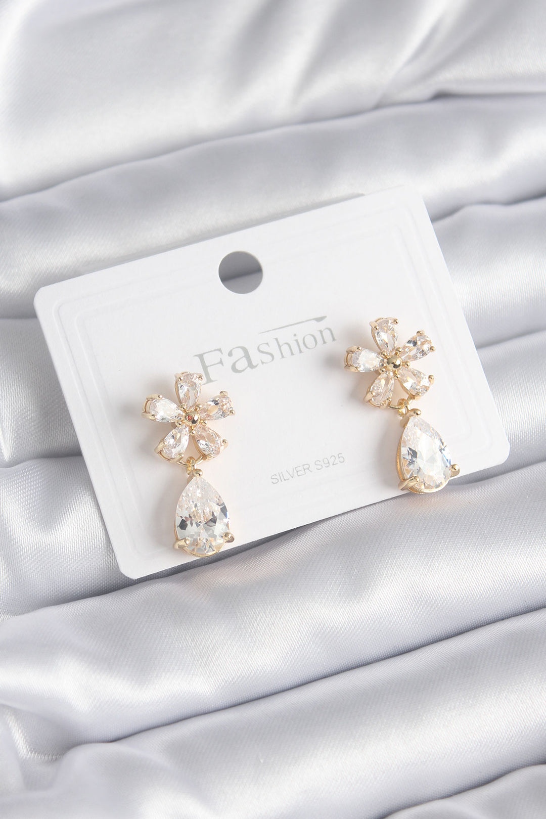EBJ Rice Gold Color Zircon Stone Flower Model Drop Detail Women's Earrings - Kelowna