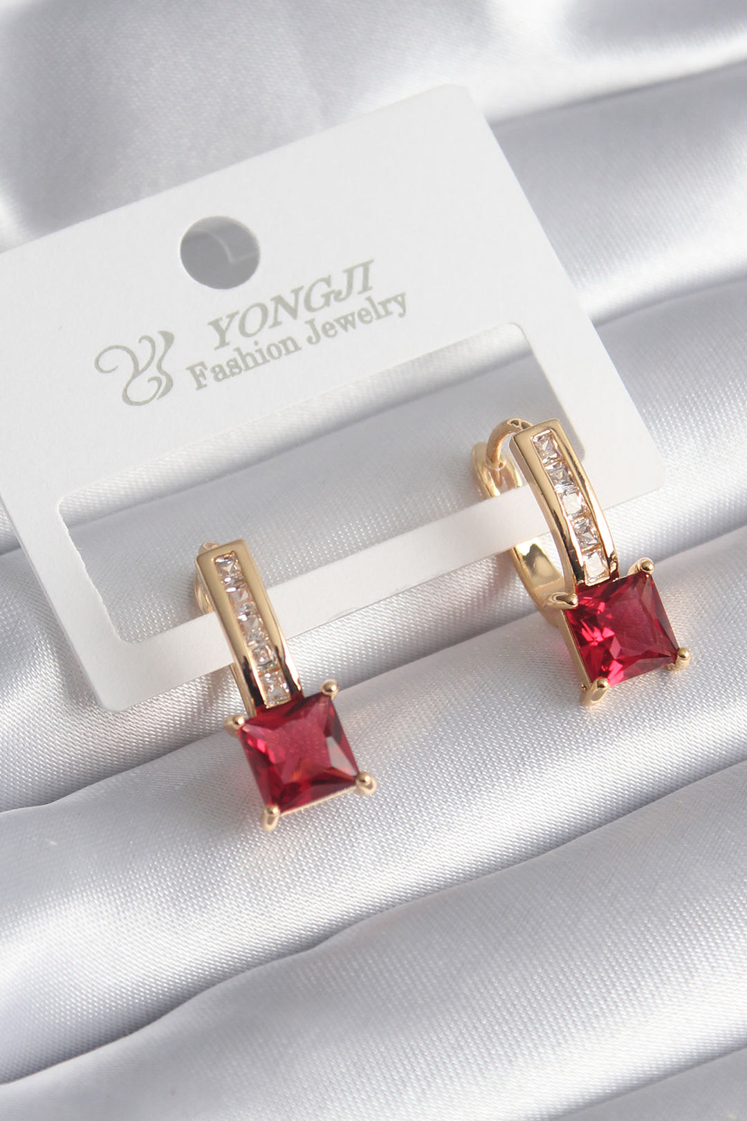 EBJ Gold Color Rice Red Square Zircon Stone Model Women's Earring - Puerto Vallarta