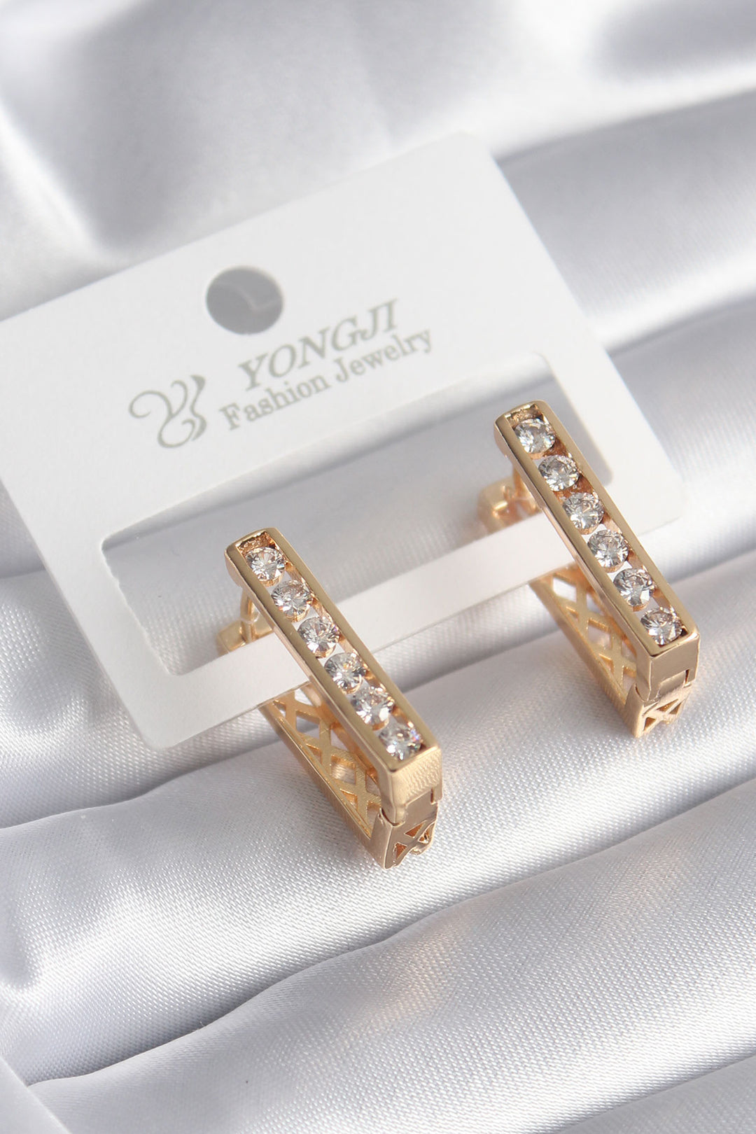 EBJ Rice Gold Color Zircon Stone Detail Square Model Women's Earring - Rancho Santa Margarita