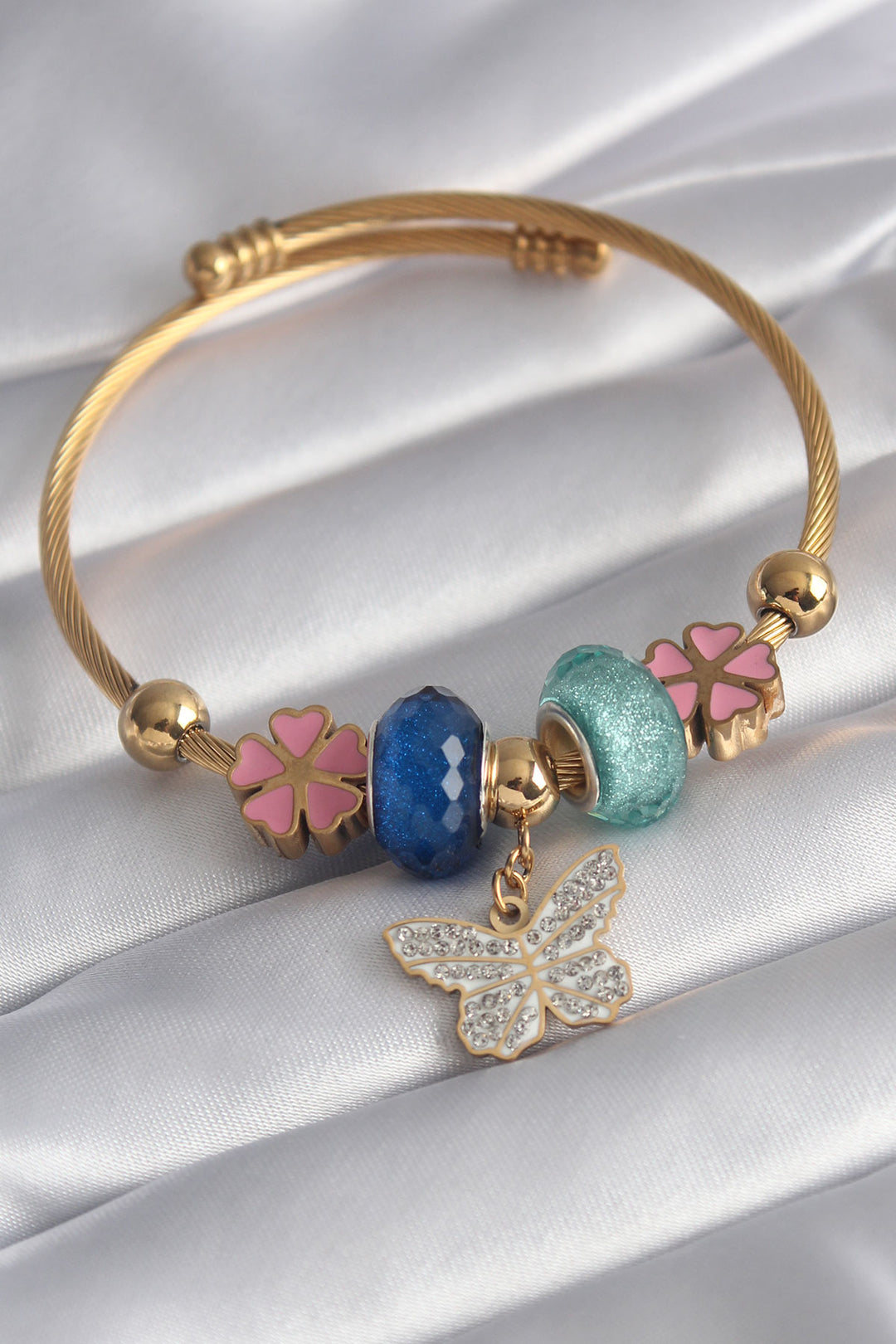 EBJ 316L Steel Gold Color Crystal Stone Zircon Stone Butterfly Figure Charm Model Women's Bracelet - Cookeville