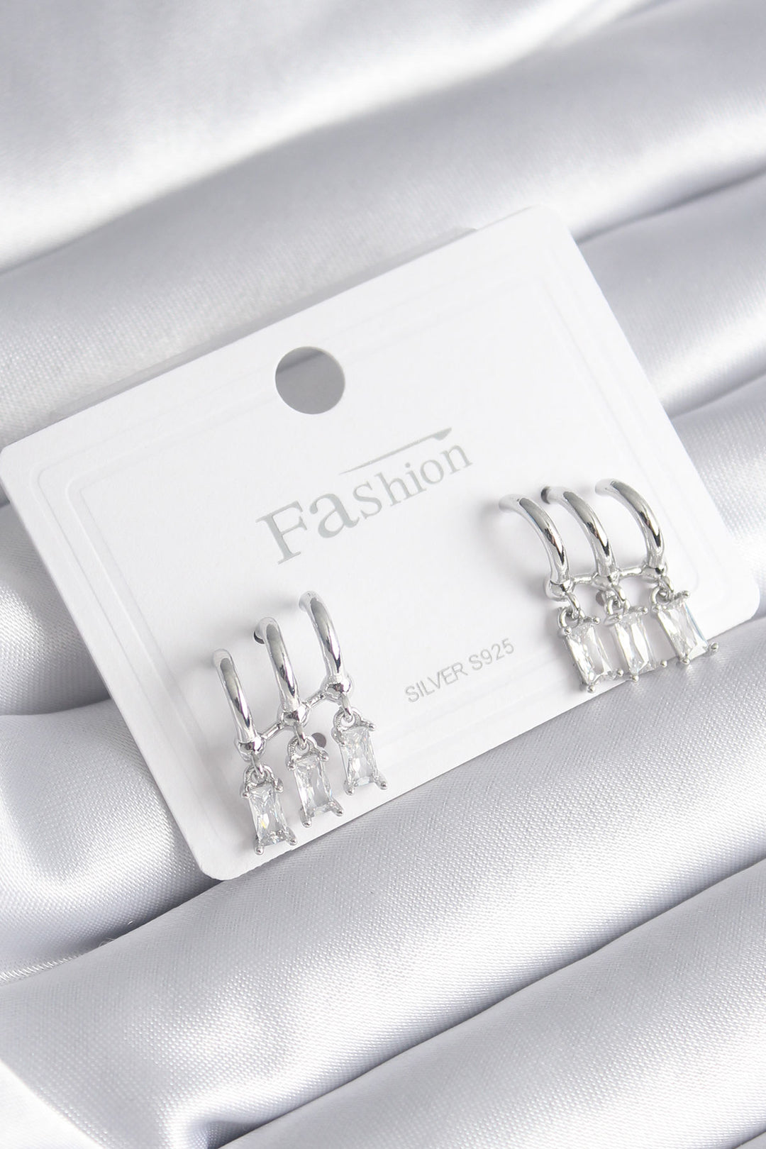EBJ Rice Silver Color 3-Piece Dangling Earrings with Zircon Stone - Cape Girardeau