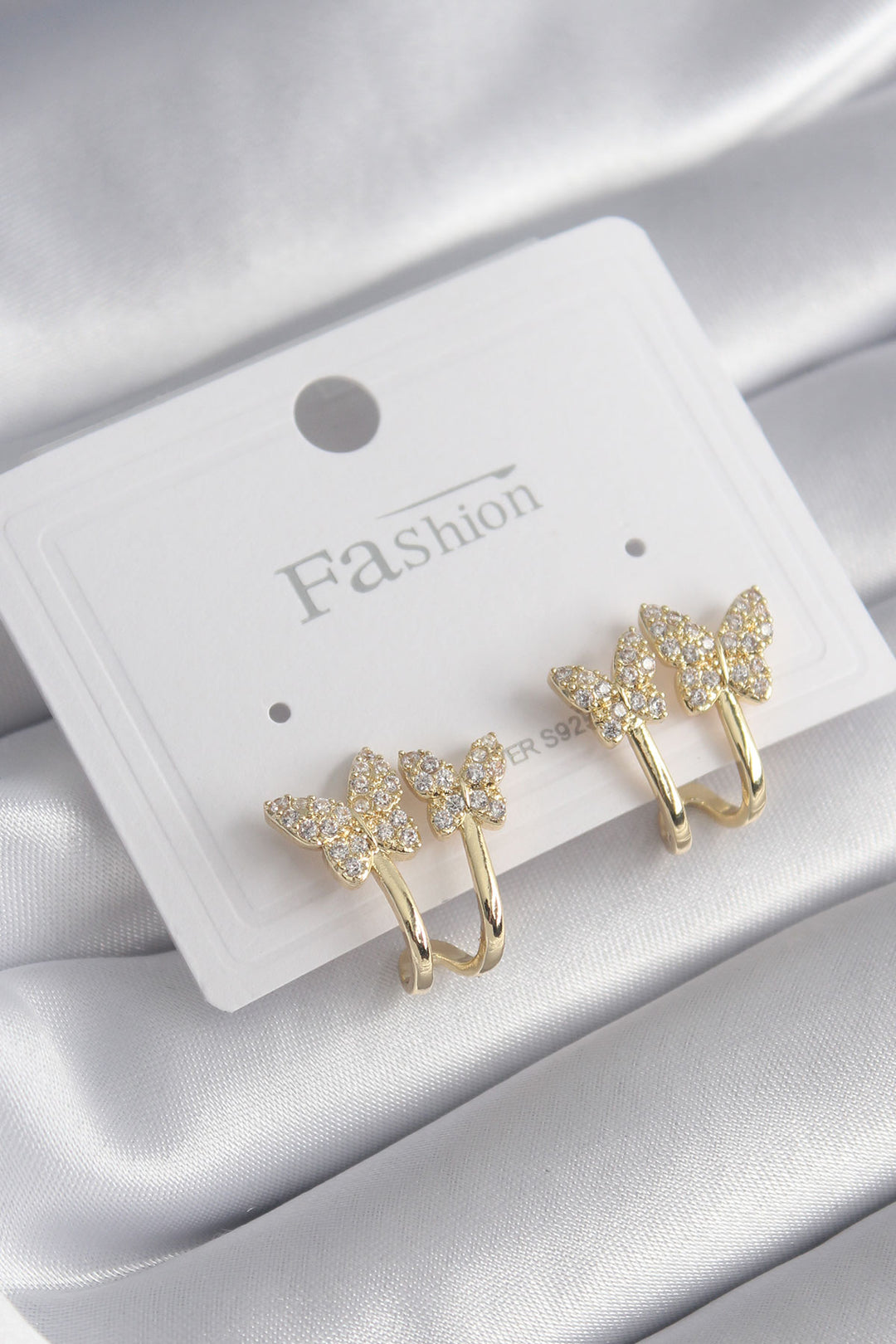EBJ Rice Gold Color Butterfly Model Women's Earrings with Zircon Stone - Pioltello