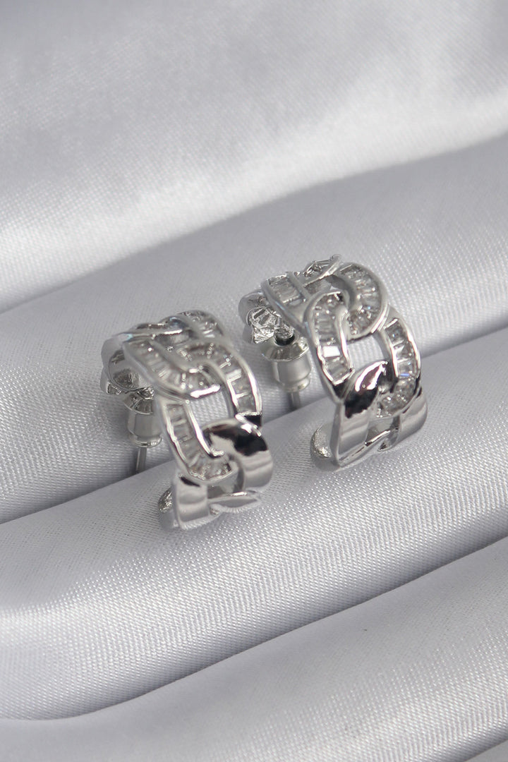 EBJ Rice Silver Color Zircon Stone Chain Model Women's Earring - Kirkcaldy