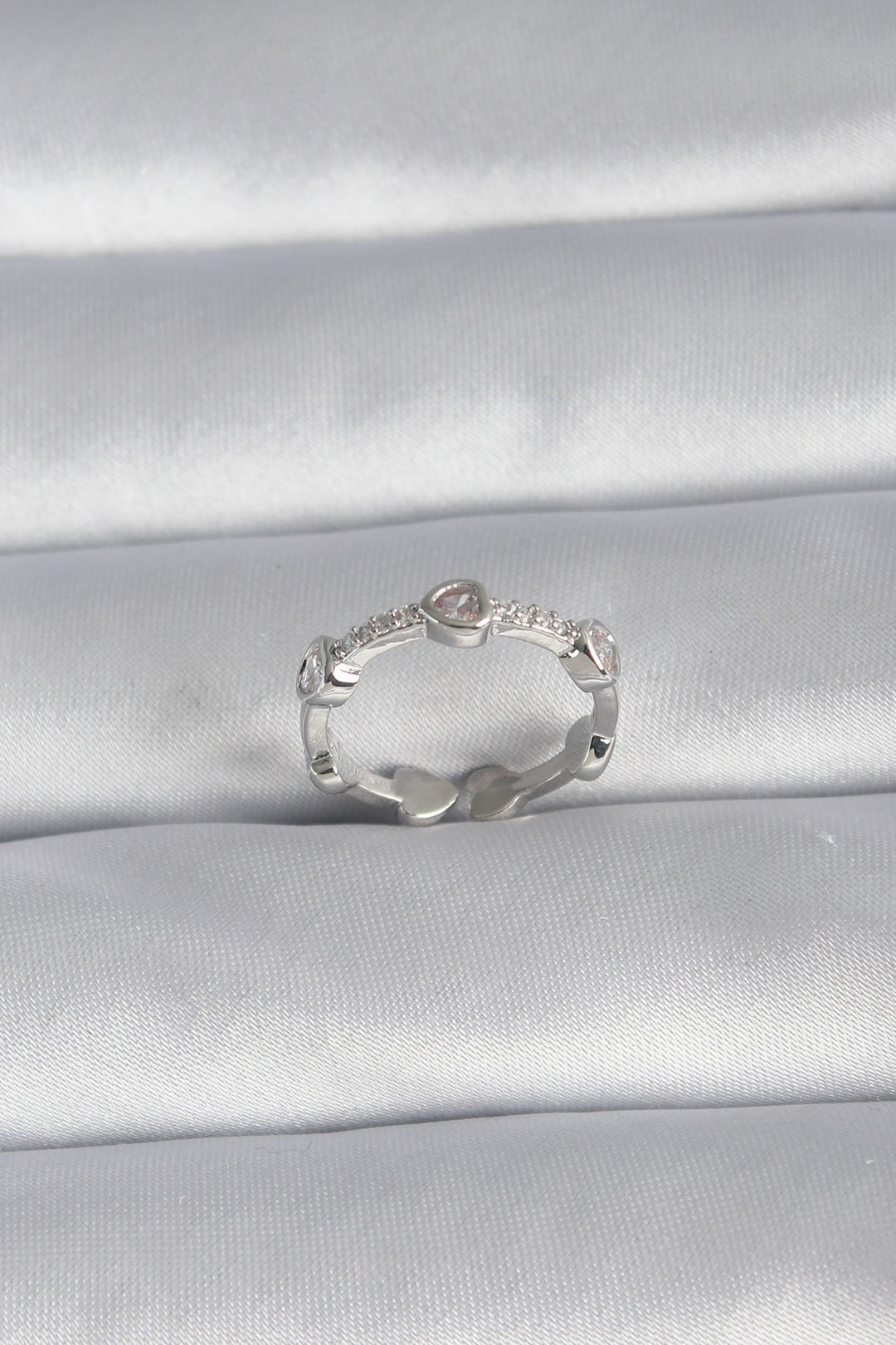 EBJ Rice Silver Color Heart Model Zircon Stone Detail Women's Ring - Mukacheve