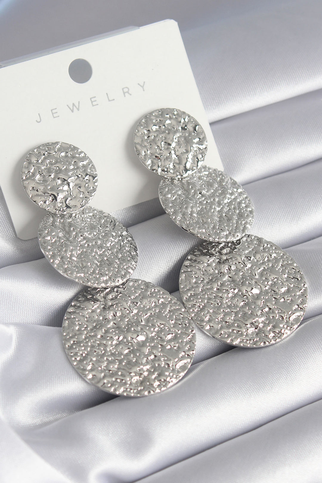 EBJ Rice Silver Color Processing Detail Plate Dangle Model Women's Earrings - Huixquilucan