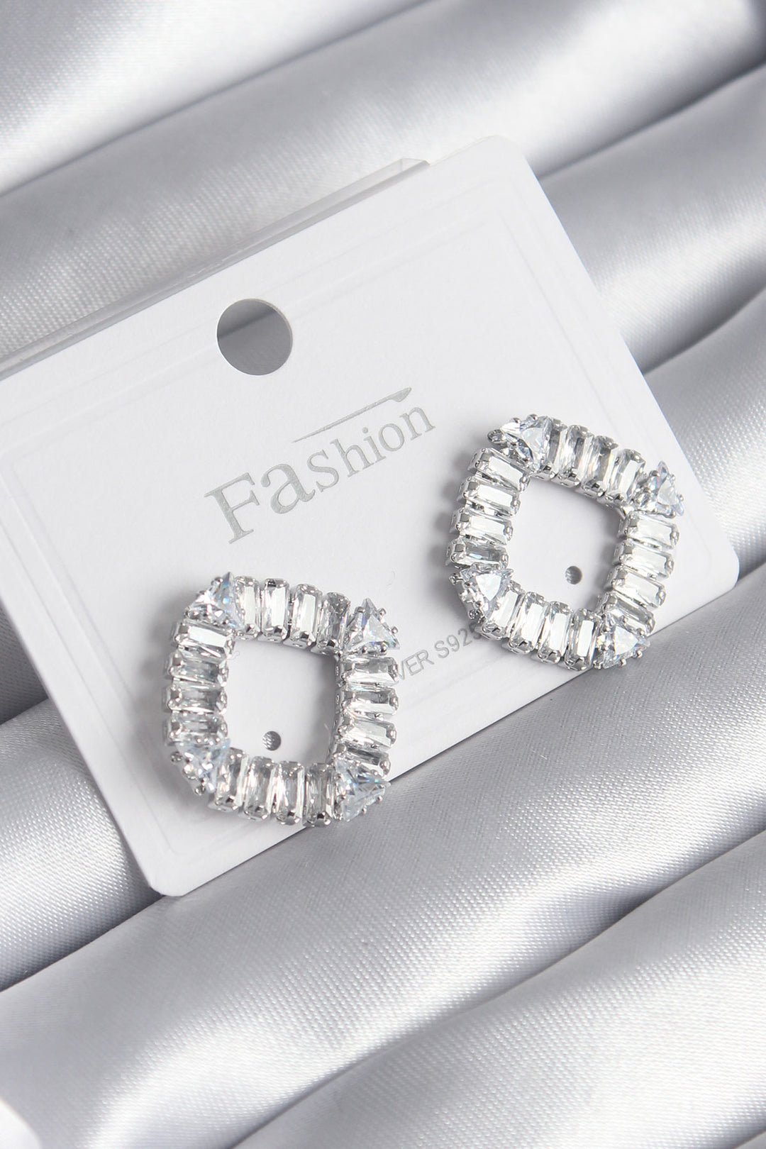 EBJ Rice Silver Color Square Model Women's Earring with Zircon Stone - Bucharest