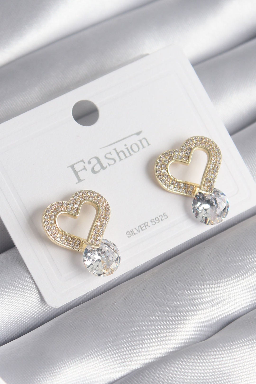 EBJ Rice Gold Color Zircon Stone Heart Model Drop Zircon Stone Detail Women's Earrings - Oakland Park