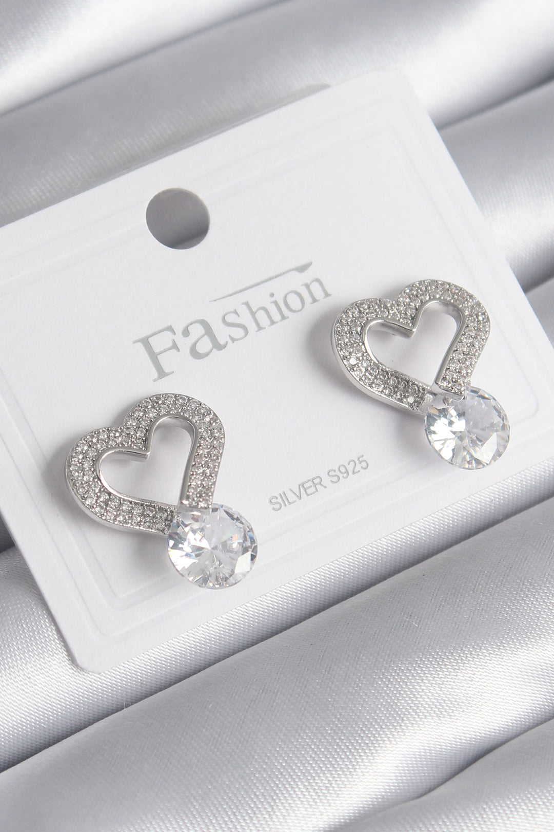 EBJ Rice Silver Color Zircon Stone Heart Model Drop Zircon Stone Detail Women's Earring - Las Rozas de Madrid