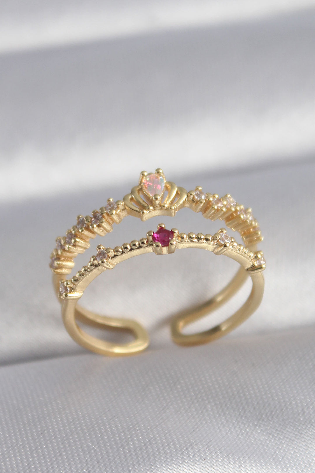 EBJ Rice Gold Color Crown Model Women's Ring with Zircon Stone - San Ramon