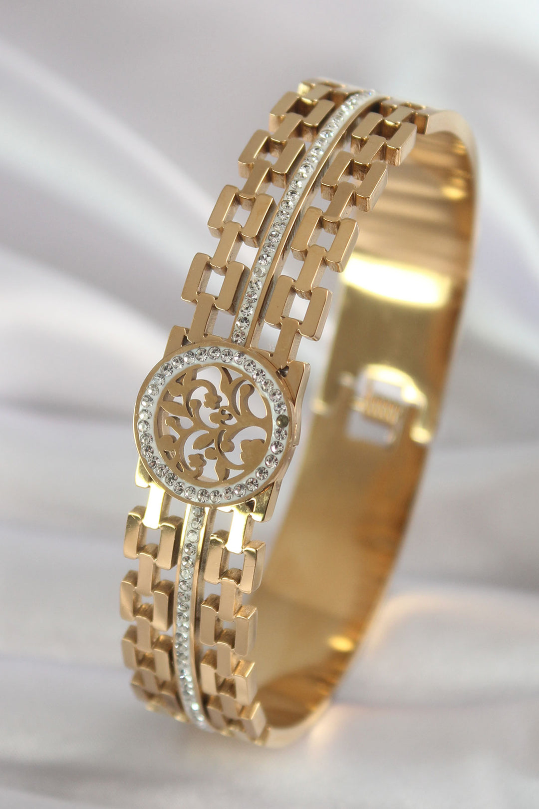 EBJ 316L Steel Gold Color Tree of Life Model with Zircon Stone Detail Women's Bracelet - Cuneo