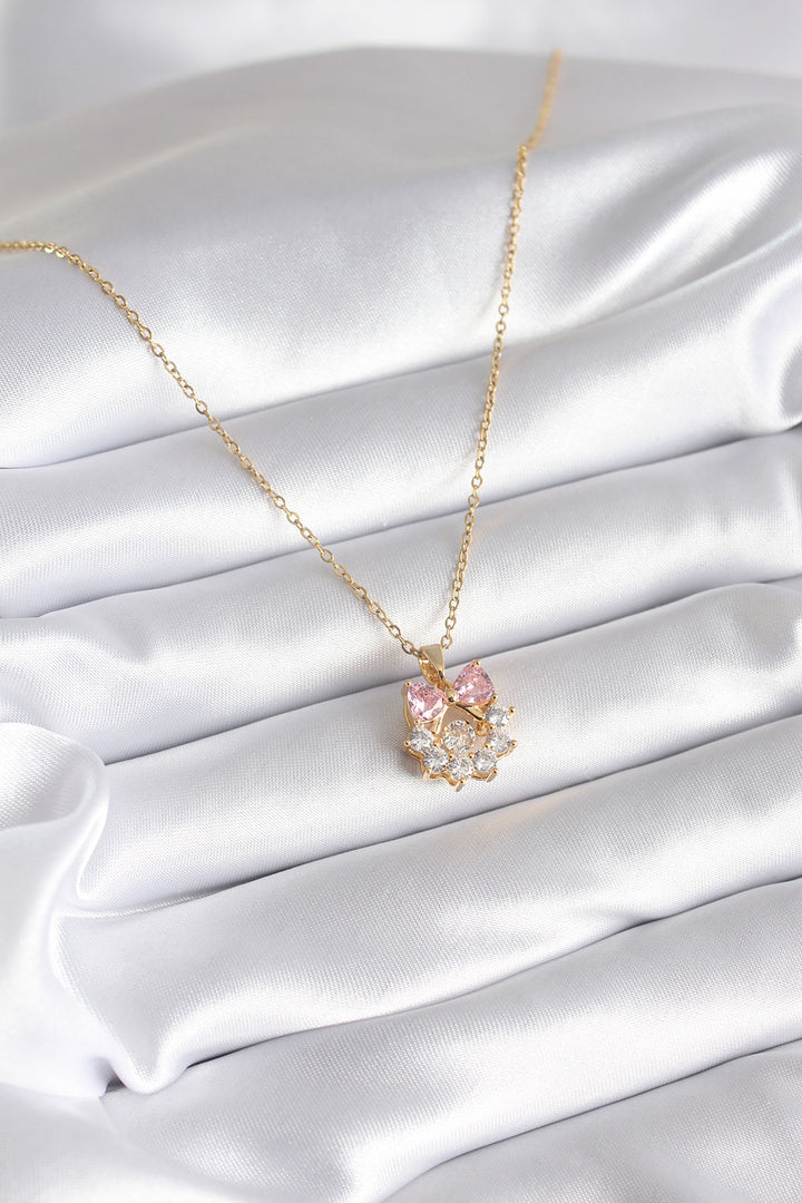 EBJ 316L Steel Gold Color Pink Zircon Stone Ribbon Model Women's Necklace - Derry
