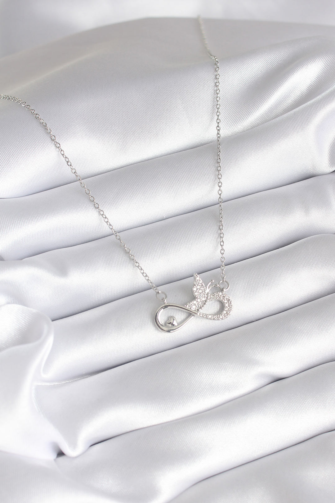 EBJ 316L Stainless Steel Silver Color Zircon Stone Infinity Model Butterfly Detail Women's Necklace - Christchurch