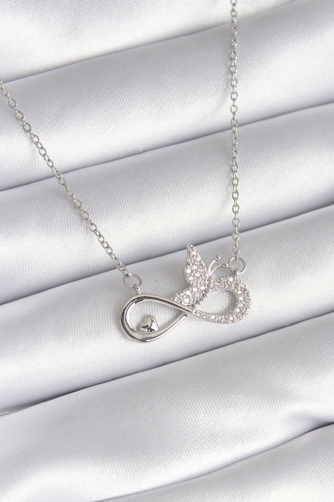 EBJ 316L Stainless Steel Silver Color Zircon Stone Infinity Model Butterfly Detail Women's Necklace - Christchurch