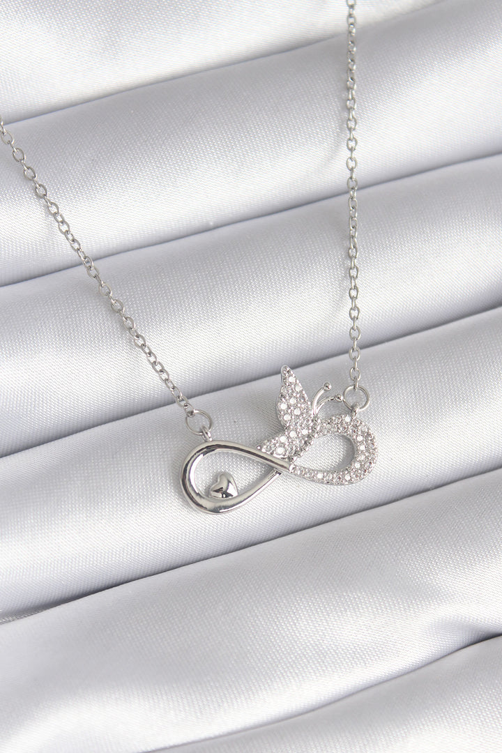 EBJ 316L Stainless Steel Silver Color Zircon Stone Infinity Model Butterfly Detail Women's Necklace - Christchurch