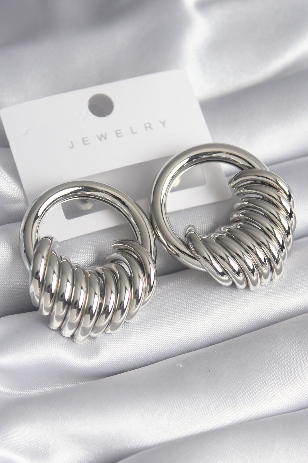 EBJ Rice Silver Color Ring Spiral Model Women's Earring - Reston