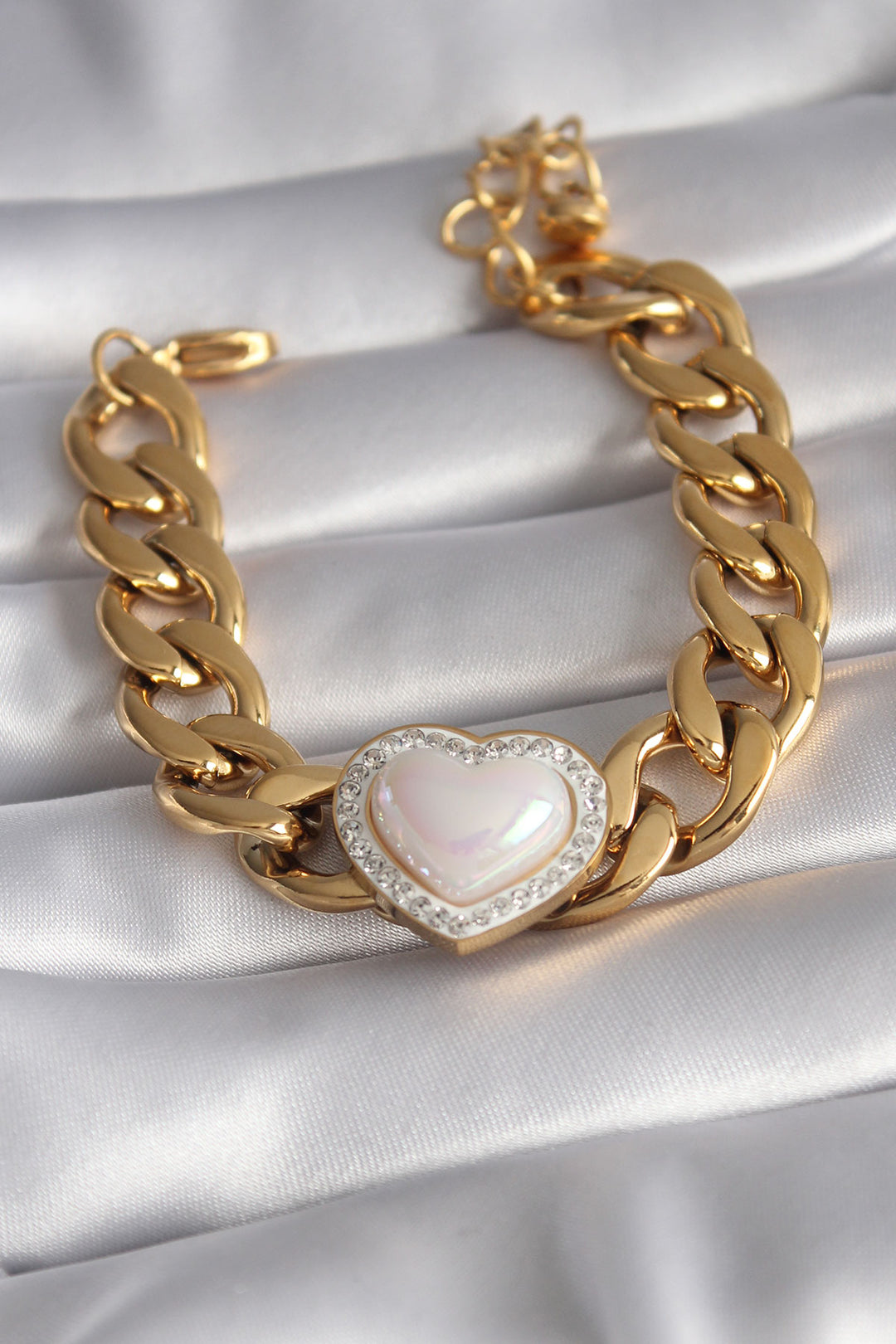 EBJ 316L Steel Gold Color Pink 3D Heart Model with Zircon Stone Women's Bracelet - Talavera de la Reina