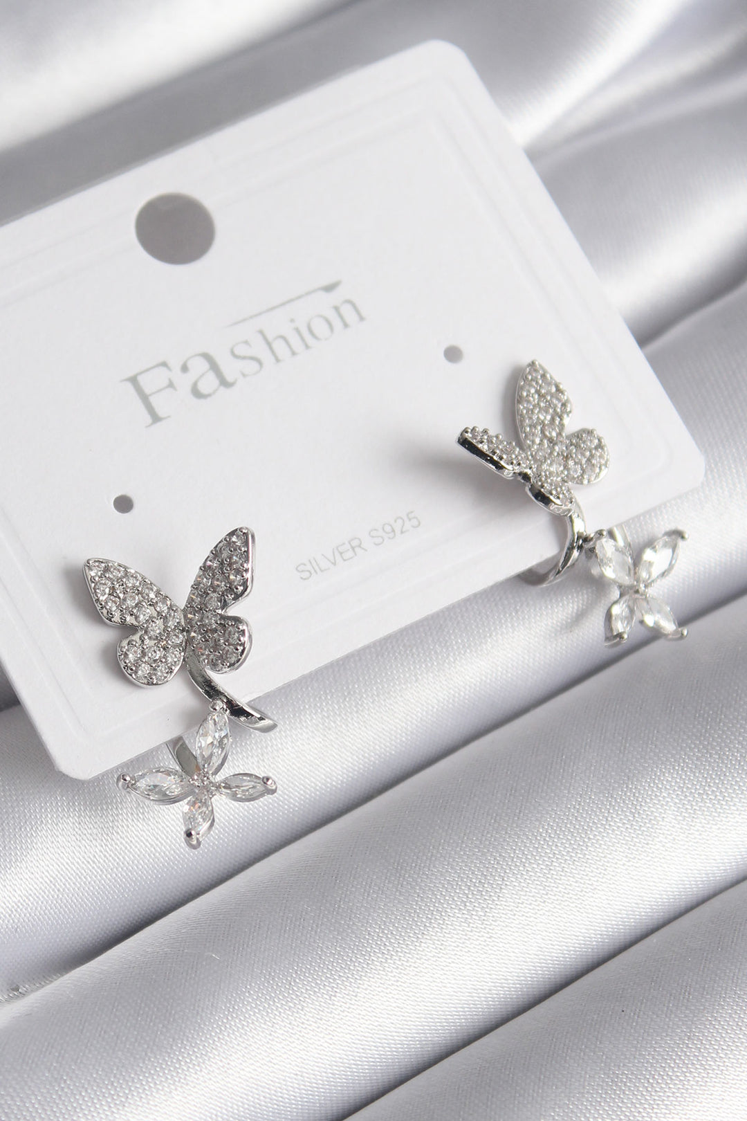 EBJ Rice Silver Color Zircon Stone Butterfly Model Women's Earring - Pearl City