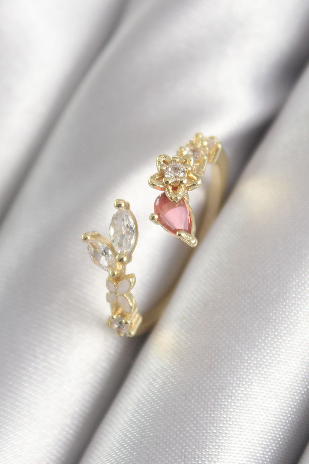 EBJ Gold Color Rice Pink Zircon Stone Star Model Women's Ring - Ovar